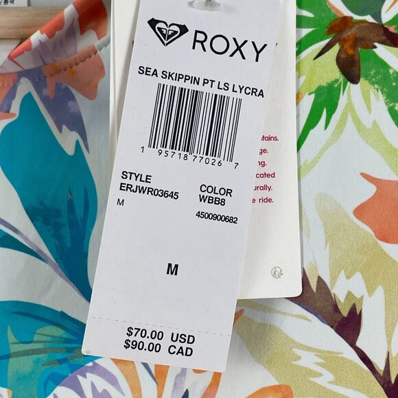 NEW Roxy Womens Medium Floral Long Sleeve Sea Skippin PT Lycra Top Rash Gaurd - Picture 4 of 8